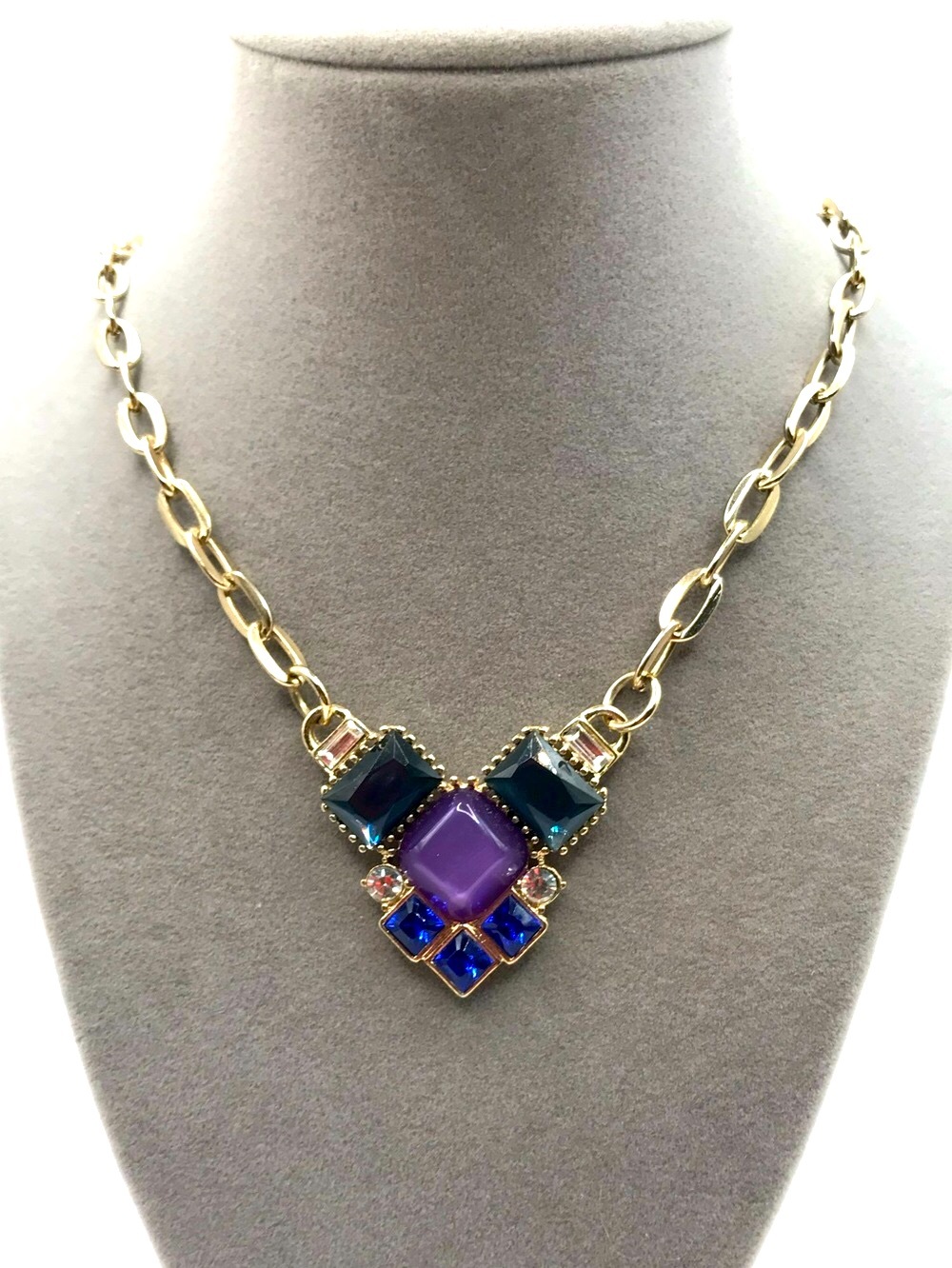 Banana Republic Gold-Tone Necklace with Purple, Blue and Teal Stones